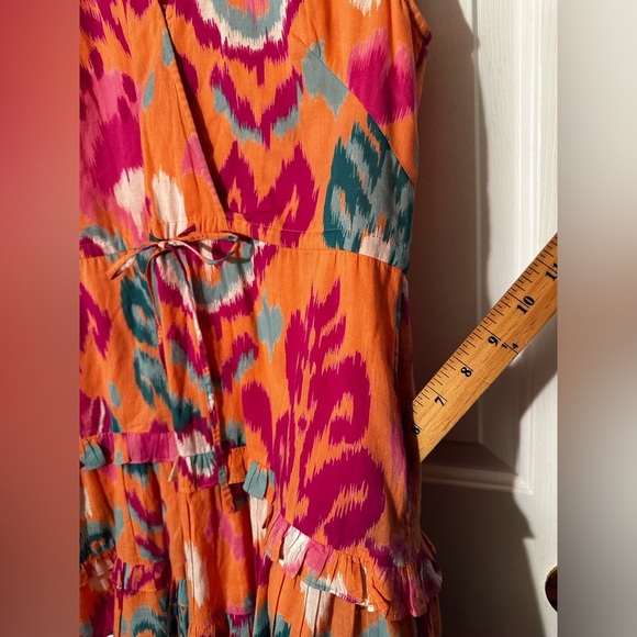 BANJANAN [Revolve] Becca Ikat Dress in Spice SMALL 100% Cotton Sleeveless Tiered - Picture 7 of 16